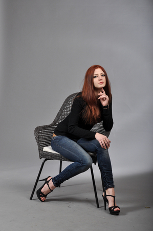 cute young girl on the shooting in the studioの写真素材