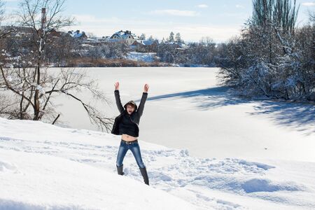 Young girl walking in the winter