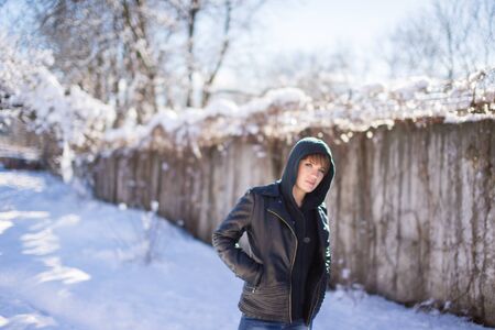 Young girl walking in the winter