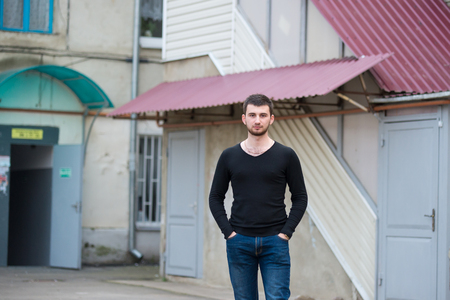 The young man smiles close upの写真素材