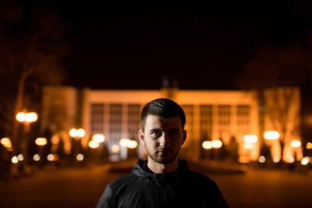 The young man smiles close upの写真素材