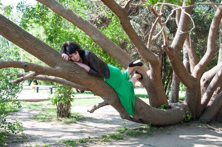 Young beautiful girl on a walkの写真素材