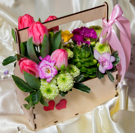 Chic and bright festive bouquet of flowersの写真素材
