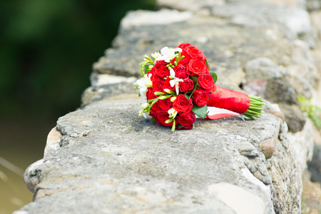 Chic and bright festive bouquet of flowersの写真素材