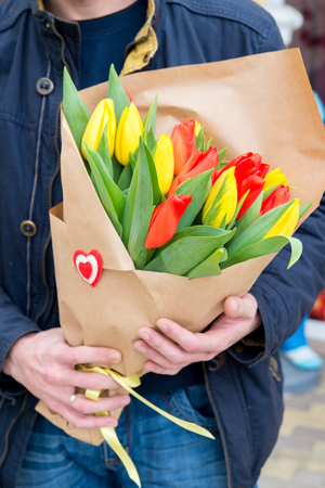 Chic and bright festive bouquet of flowersの写真素材