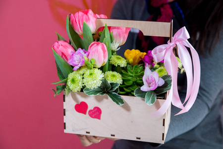 Chic and bright festive bouquet of flowersの写真素材