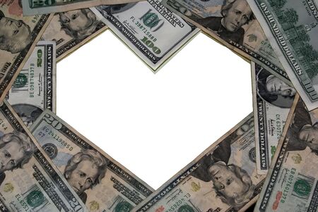 dollar frame in the form of a heart, heart-shapedの写真素材