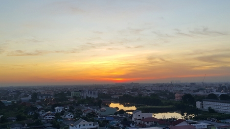 Morning Golden light awake the townの写真素材