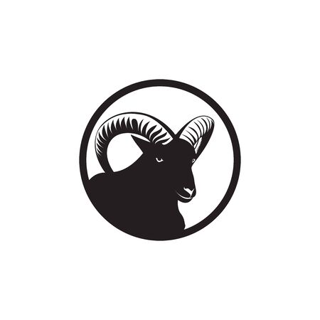 circle black mountain sheep logoのイラスト素材