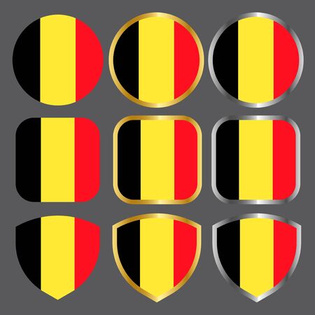 belgium flag vector icon set with gold and silver borderのイラスト素材
