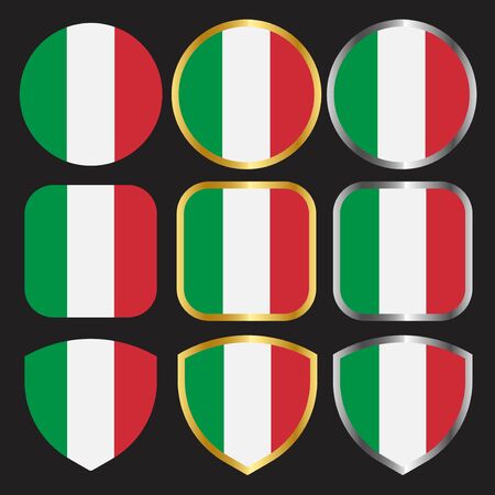italy flag vector icon set with gold and silver borderのイラスト素材