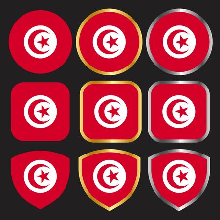 tunisia flag vector icon set with gold and silver borderのイラスト素材