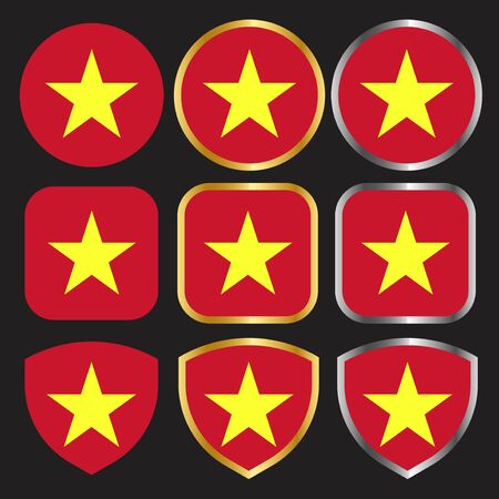 vietnam flag vector icon set with gold and silver borderのイラスト素材