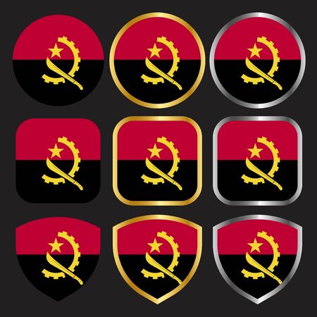 angola flag vector icon set with gold and silver borderのイラスト素材