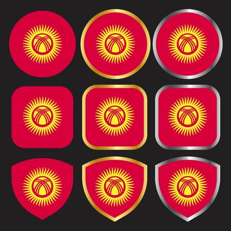 kyrgyzstan flag vector icon set with gold and silver borderのイラスト素材