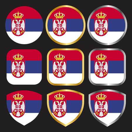 serbia flag vector icon set with gold and silver borderのイラスト素材