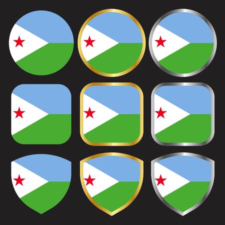 djibouti flag vector icon set with gold and silver borderのイラスト素材