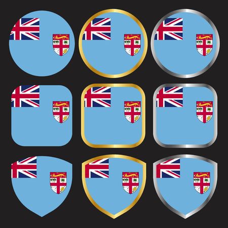 fiji flag vector icon set with gold and silver borderのイラスト素材