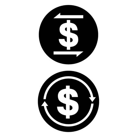 black and white dollar currency convert icon vector bundle setのイラスト素材