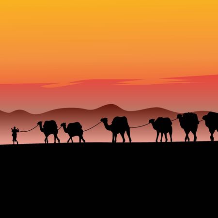 Camel caravan going through the desert vector illustrstionのイラスト素材