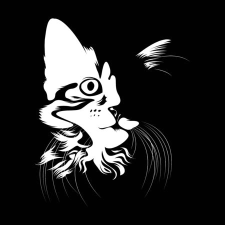 silhouette of cute cat face isolated on black background vector illustrationのイラスト素材