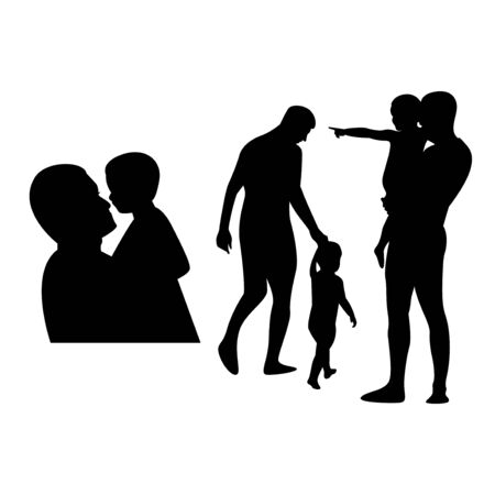 black silhouette father and son vector bundle setのイラスト素材