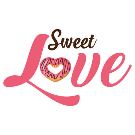 sweet love typography with donut icon vectorのイラスト素材