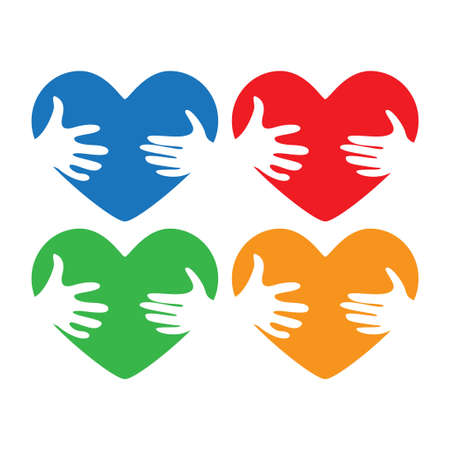 heart love with hug hand illustration vector bundle setのイラスト素材