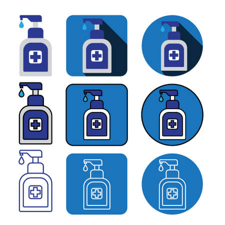 nine different style hand sanitizer bottleicon vector bundle setのイラスト素材