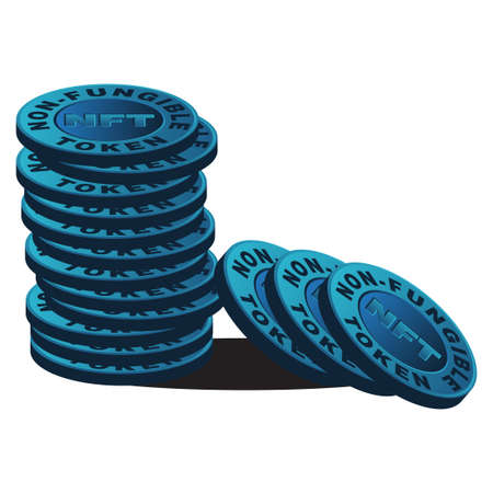 pile of nft blue coins vector illustrationのイラスト素材