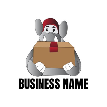 elephant courier logo holding a cardboard packageのイラスト素材