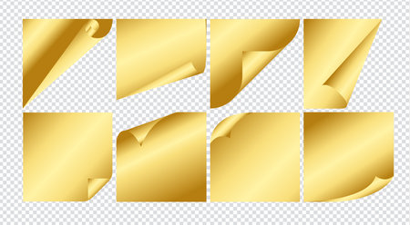 gold curled paper page corner vector bundle setのイラスト素材