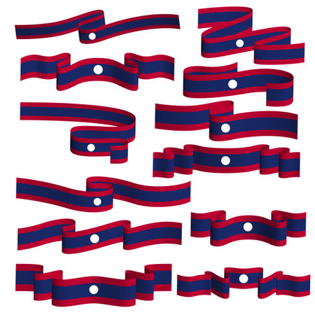 laos flag ribbon vector template setのイラスト素材