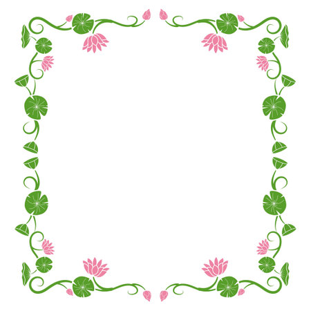 beautiful lotus flower plant border frame templateのイラスト素材