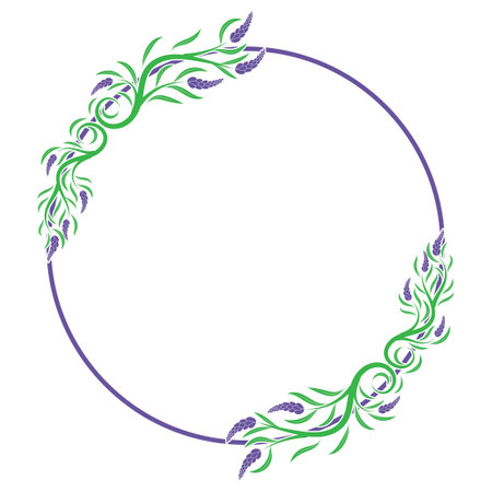 modern lavender plant border frame design template with green and purple colorのイラスト素材