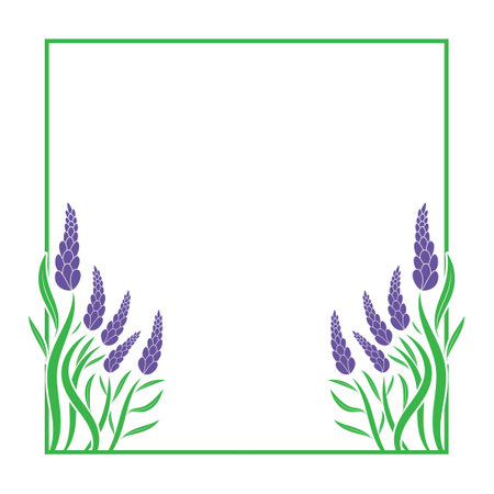 modern lavender plant border frame design template with green and purple colorのイラスト素材