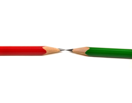 two pencils with touching tips の写真素材
