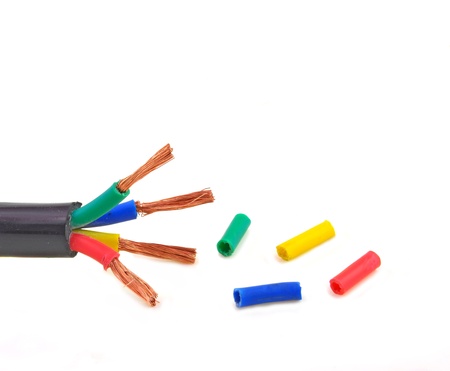 close up of naked cable of electric wire with four terminals