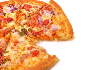 close up of pizza isolated on white の写真素材