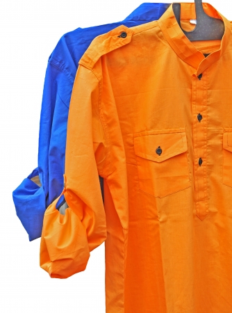 colorful mens,s shirt abainst white backgroundの写真素材