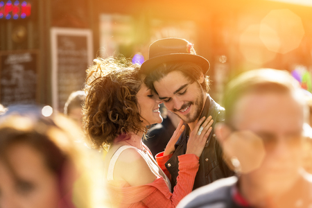 Young couple visiting parisの写真素材