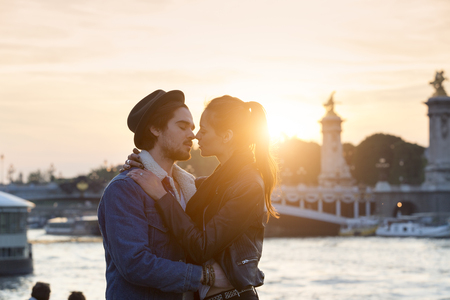 Young couple visiting parisの写真素材