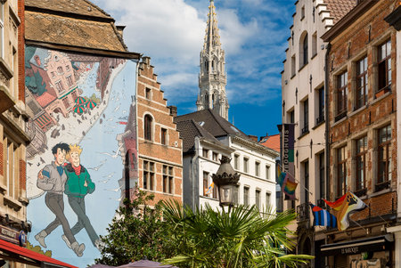 Street cartoon art is everywhere, there are even cartoon tours in Brusselsのeditorial素材