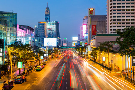 Thailand, Bangkok,  Traffic on Ratchadamri Roadのeditorial素材