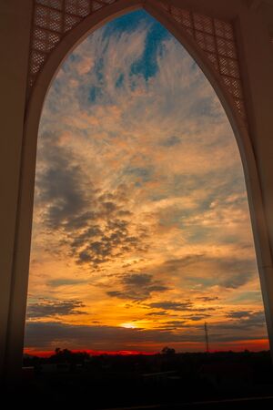 Beautiful sunset of Central Songkhla Mosque, Thailand.の写真素材