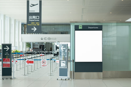 Blank billboard at the airport for advertisement and display your product.の写真素材