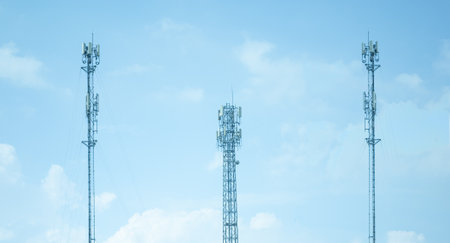 Telecommunication tower with blue sky background. Telecommunication tower with blue sky background.