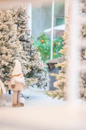 Christmas tree decorated with toys and garlands. Christmas and New Year conceptの写真素材