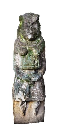 Stone idol. Medieval Turkic Polovtsian statue which dates from XII - a first half of XIII century. Isolated over whiteの写真素材