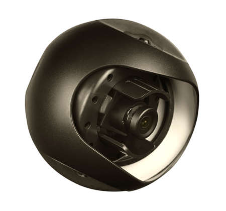 View from top of spherical security camera. Isolated on white background